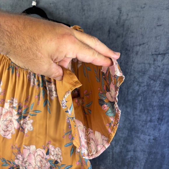 Billabong Yellow Pink Ruffled Puff Sleeve Off Shoulder (or not) Blouse Sz L - Picture 5 of 16